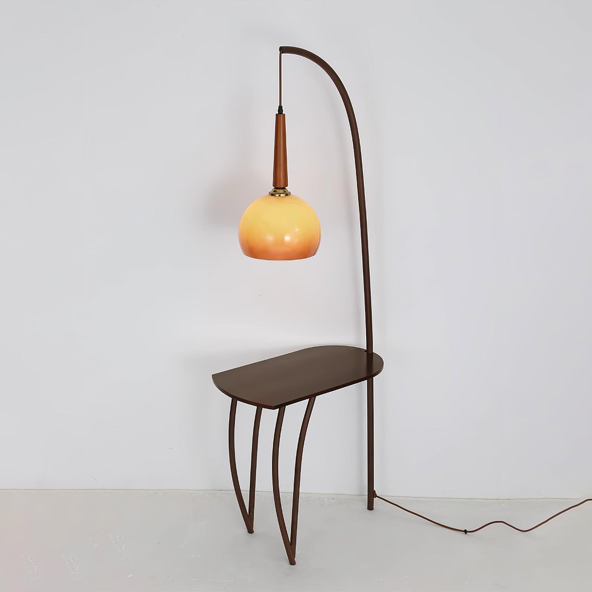 Cantilever Wood Accent Floor Lamp Dia 22.4″ x H 87.4″ / Dia 57cm x H 222cm / Walnut wood & Orange-yellow gradient color