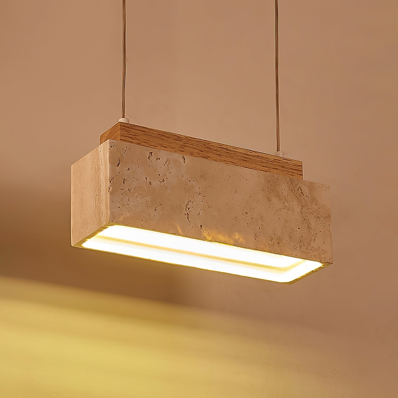 Canyon Crest Pendant Lamp L 9.1″ x W 2.8″ x H 3.9″ / Yellow Travertine & Wood Color / Warm Light pendant Lamp