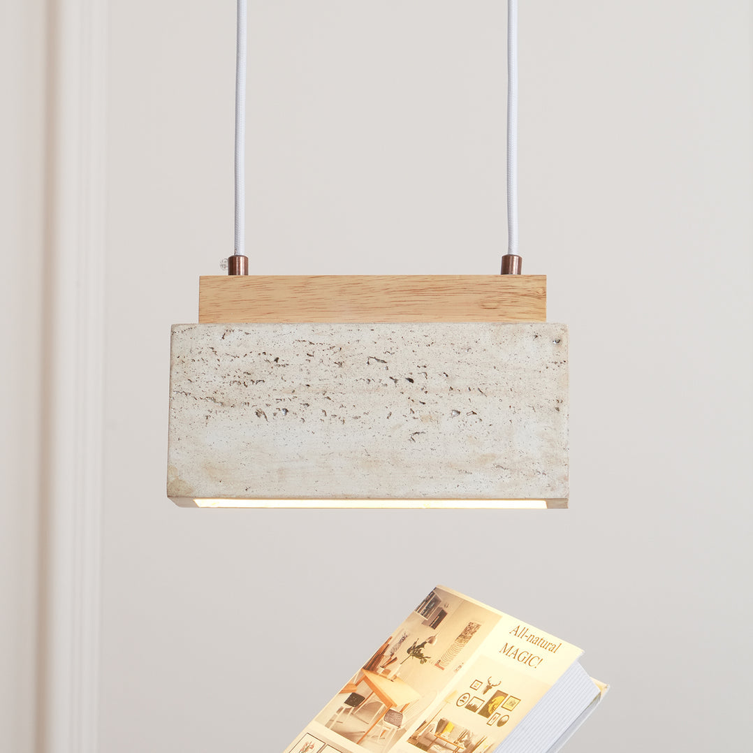 Canyon Crest Pendant Lamp L 9.1″ x W 2.8″ x H 3.9″ / Yellow Travertine & Wood Color / Warm Light pendant Lamp