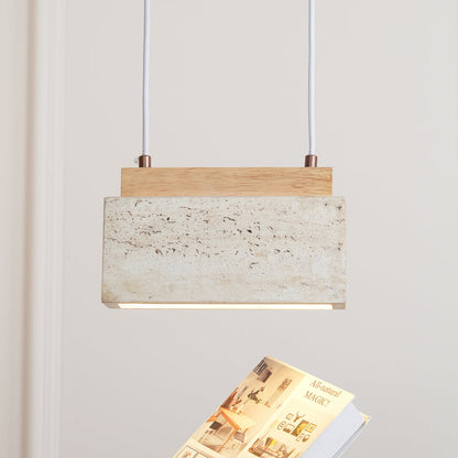 Canyon Crest Pendant Lamp L 9.1″ x W 2.8″ x H 3.9″ / Yellow Travertine & Wood Color / Warm Light pendant Lamp
