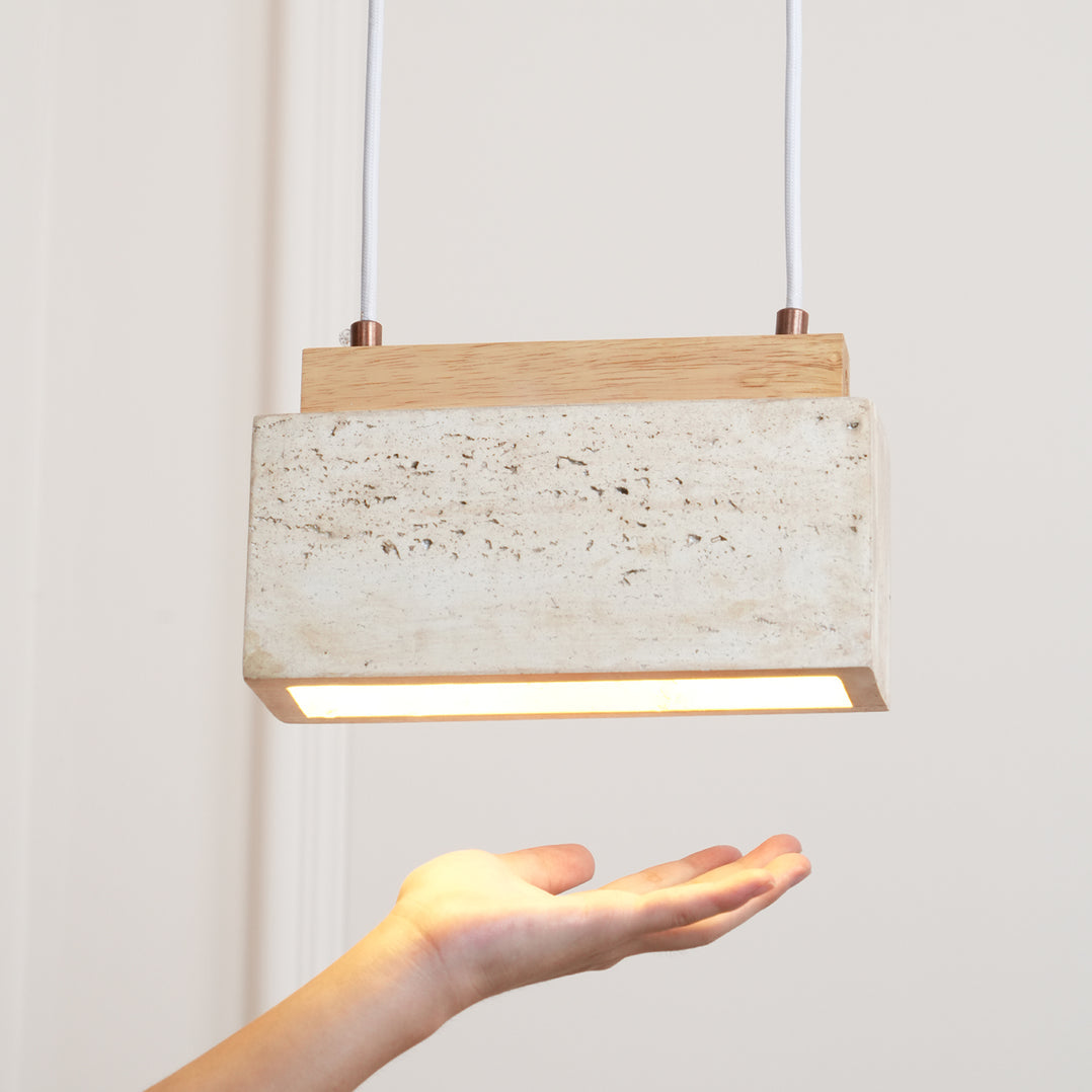 Canyon Crest Pendant Lamp L 9.1″ x W 2.8″ x H 3.9″ / Yellow Travertine & Wood Color / Warm Light pendant Lamp