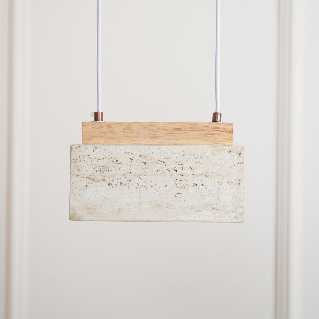 Canyon Crest Pendant Lamp L 9.1″ x W 2.8″ x H 3.9″ / Yellow Travertine & Wood Color / Warm Light pendant Lamp
