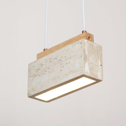 Canyon Crest Pendant Lamp L 9.1″ x W 2.8″ x H 3.9″ / Yellow Travertine & Wood Color / Warm Light pendant Lamp