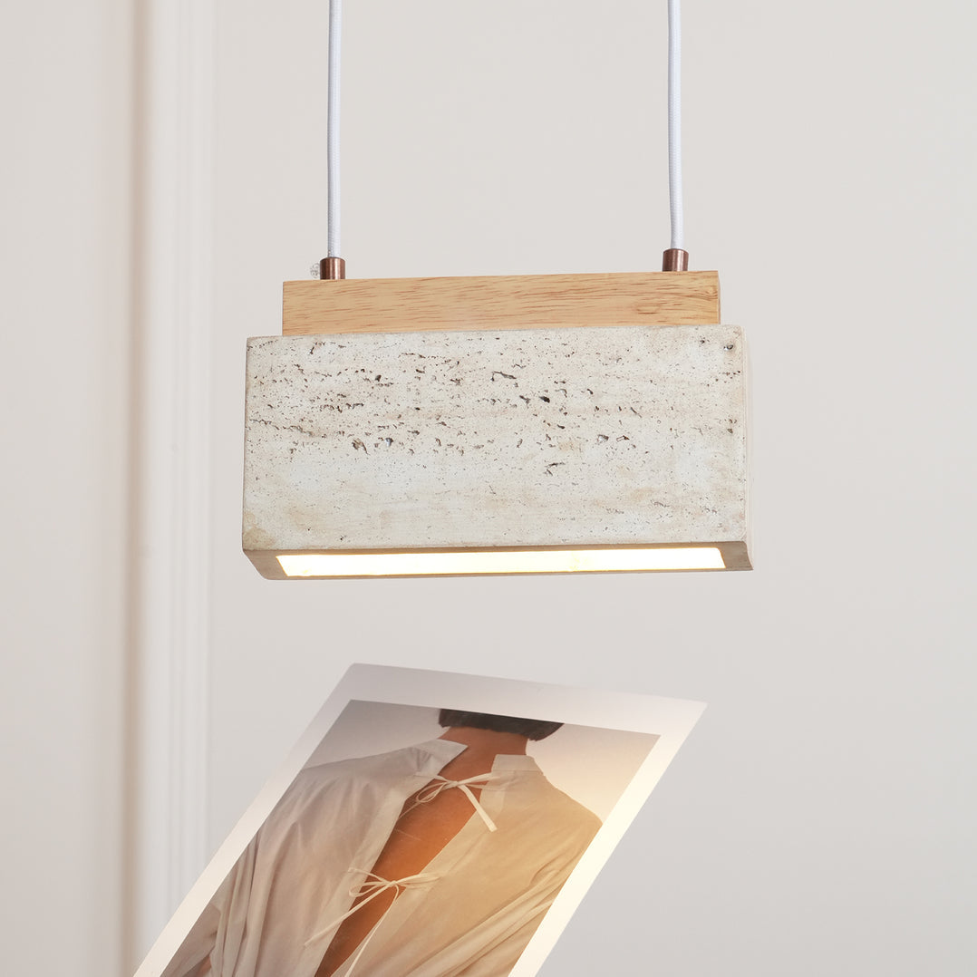 Canyon Crest Pendant Lamp L 9.1″ x W 2.8″ x H 3.9″ / Yellow Travertine & Wood Color / Warm Light pendant Lamp