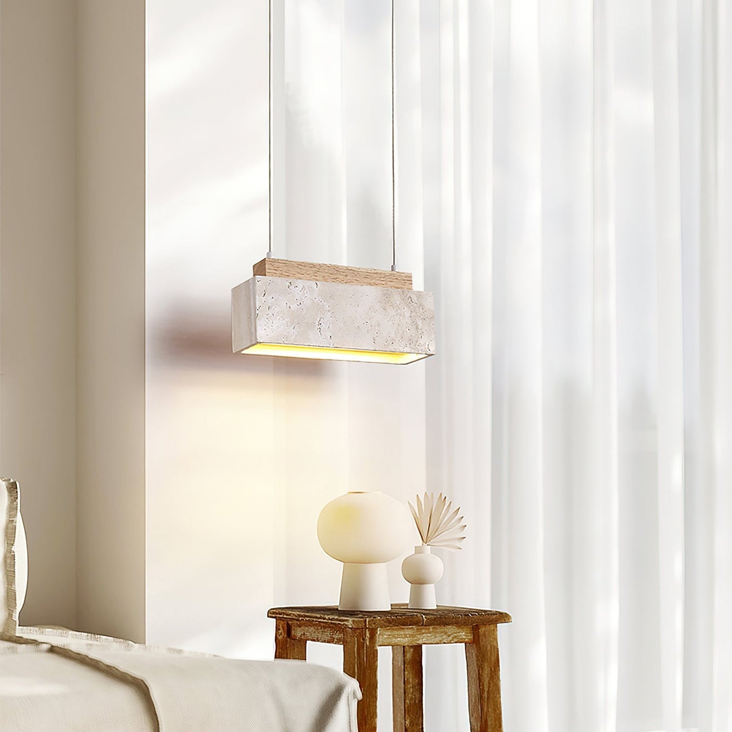 Canyon Crest Pendant Lamp L 9.1″ x W 2.8″ x H 3.9″ / Yellow Travertine & Wood Color / Warm Light pendant Lamp