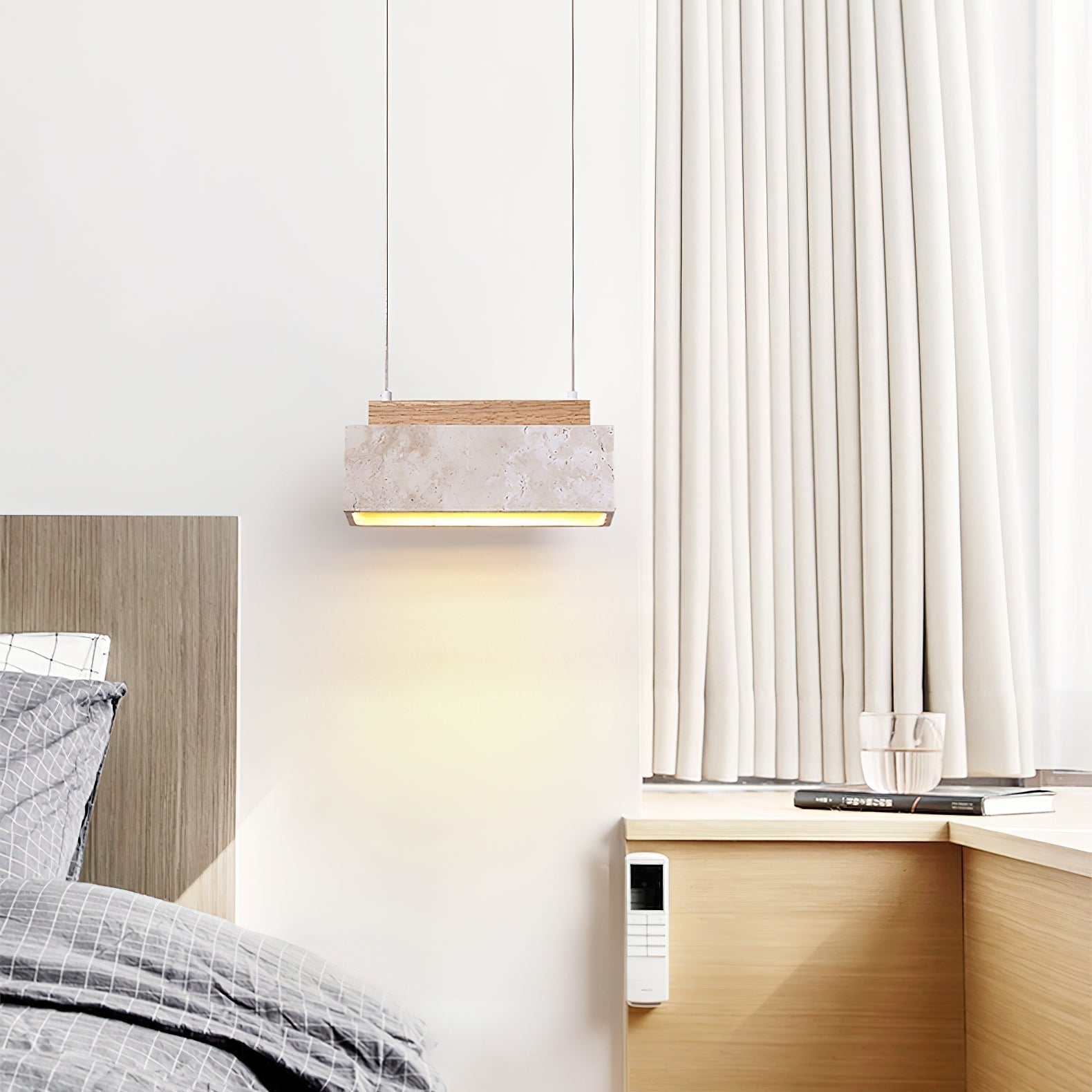 Canyon Crest Pendant Lamp L 9.1″ x W 2.8″ x H 3.9″ / Yellow Travertine & Wood Color / Warm Light pendant Lamp