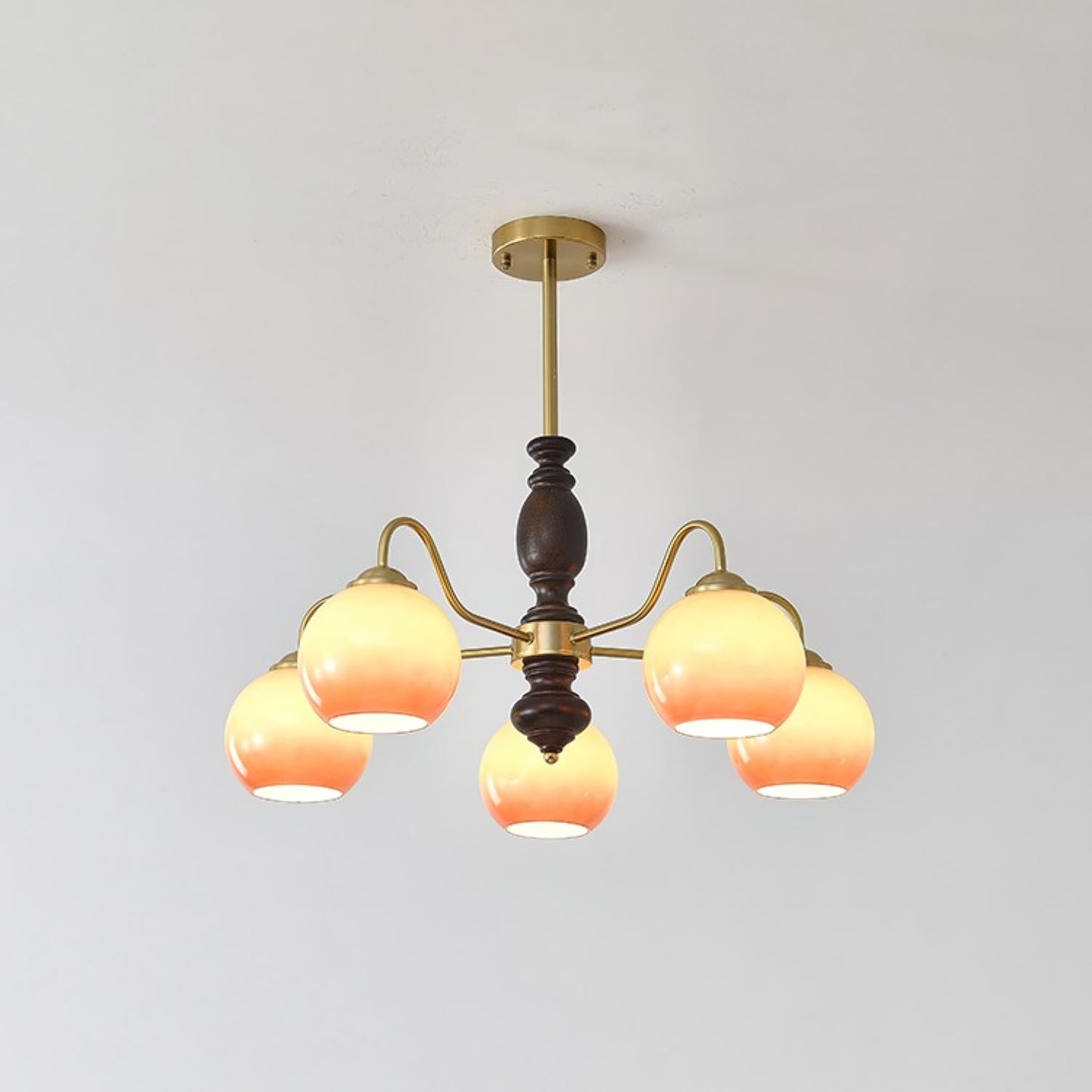Caramel Orb Chandelier 5 heads ? 27.6″ x H 13.8″ / Walnut Color & Gold & Caramel Chandelier