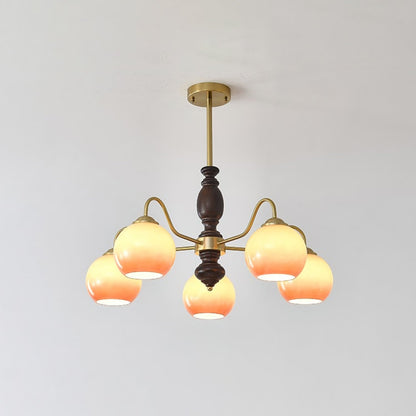 Caramel Orb Chandelier 5 heads ? 27.6″ x H 13.8″ / Walnut Color & Gold & Caramel Chandelier