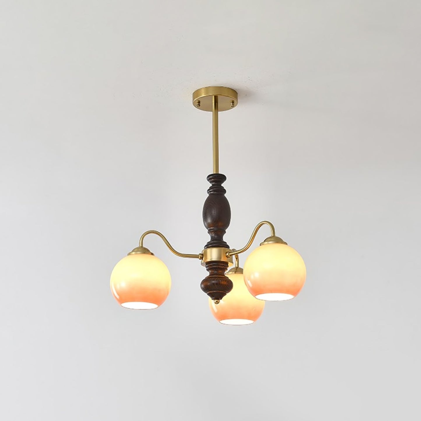 Caramel Orb Chandelier 3 heads ? 21.7″ x H 13.8″ / Walnut Color & Gold & Caramel Chandelier