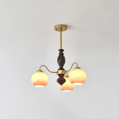 Caramel Orb Chandelier 3 heads ? 21.7″ x H 13.8″ / Walnut Color & Gold & Caramel Chandelier
