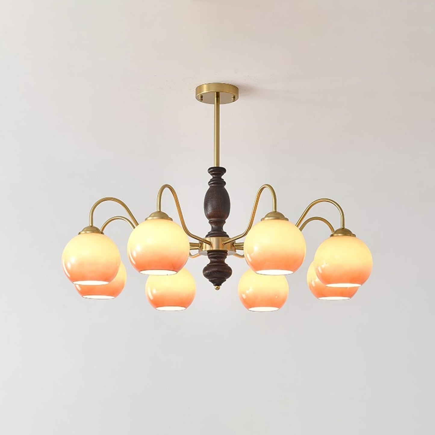 Caramel Orb Chandelier 8 heads ? 35.4″ x H 13.8″ / Walnut Color & Gold & Caramel Chandelier
