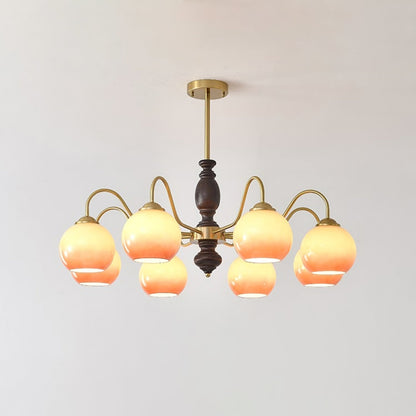Caramel Orb Chandelier 8 heads ? 35.4″ x H 13.8″ / Walnut Color & Gold & Caramel Chandelier