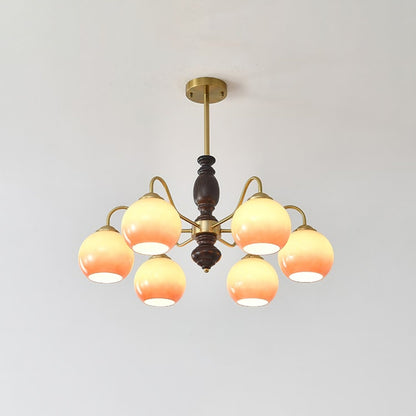 Caramel Orb Chandelier 6 heads ? 27.6″ x H 13.8″ / Walnut Color & Gold & Caramel Chandelier