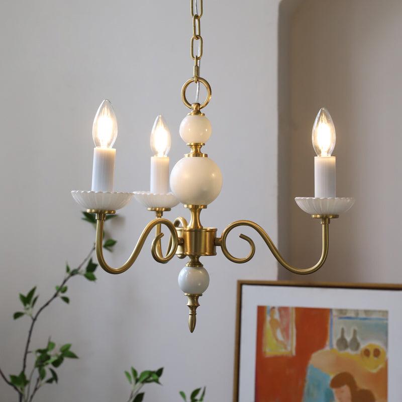 Carlita Chandelier 3 heads Dia 40cm x H 38cm / Dia 15.7″ x H 14.9″ / Brass & White Chandelier