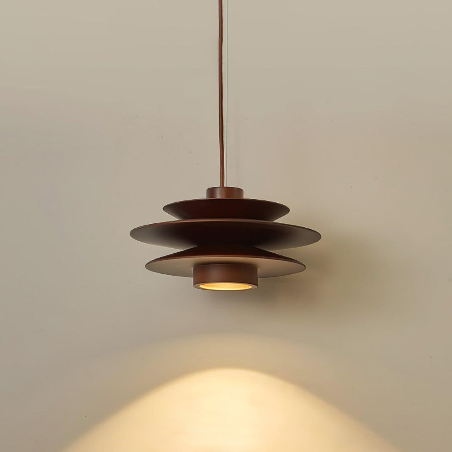 Cascade Wooden Disc Pendant Lamp Dia 11.8″ x H 5.9″ / Dia 30cm x H 15cm / Walnut wood / Warm Light Pendant light