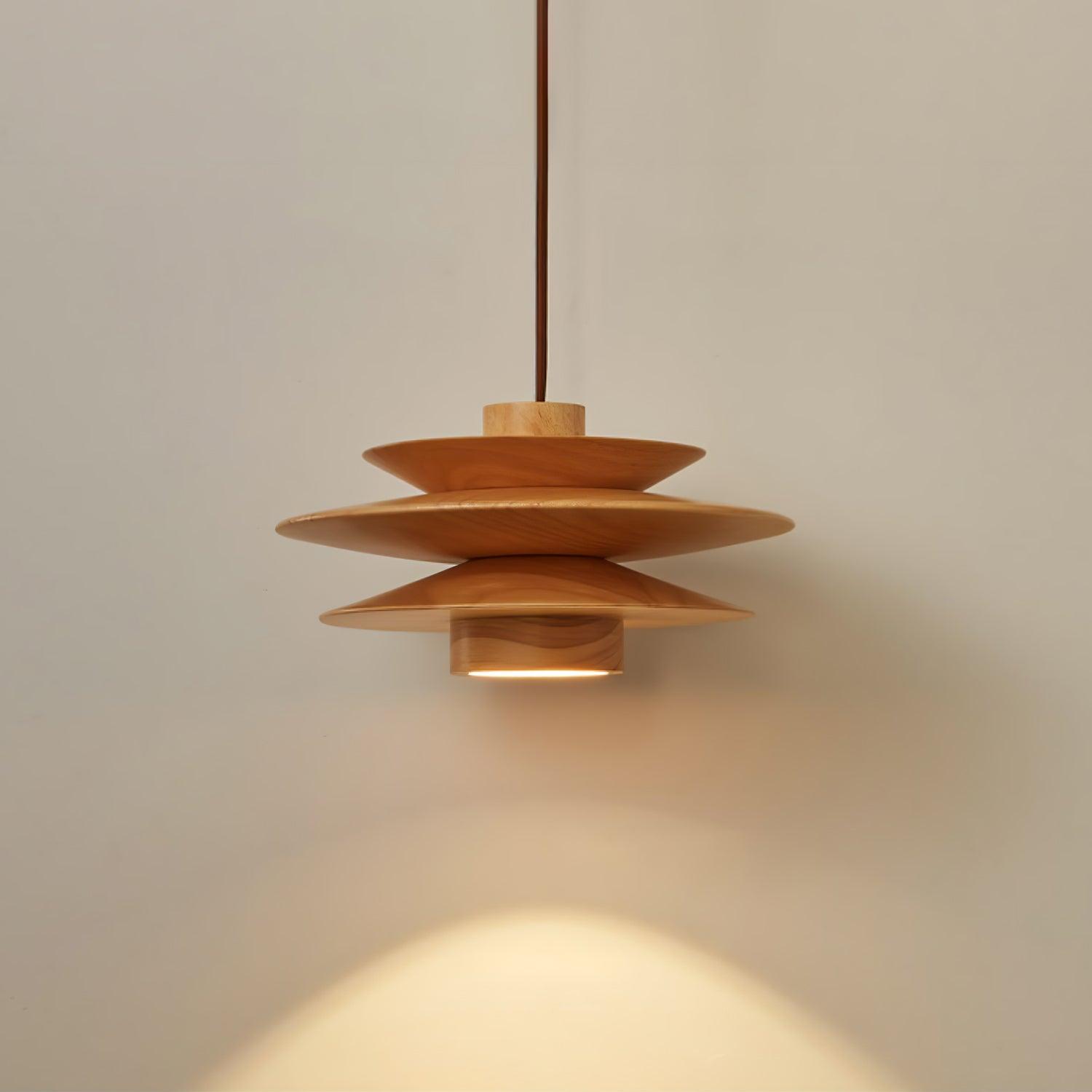 Cascade Wooden Disc Pendant Lamp Dia 11.8″ x H 5.9″ / Dia 30cm x H 15cm / Nature wood / Warm Light Pendant light
