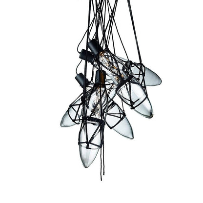 Castaway Bottle Glass Pendant Lamp 5 Heads Dia 7.1″ x H 36.4″ / Dia 18cm x H 92.5cm / Black & Clear Pendant light