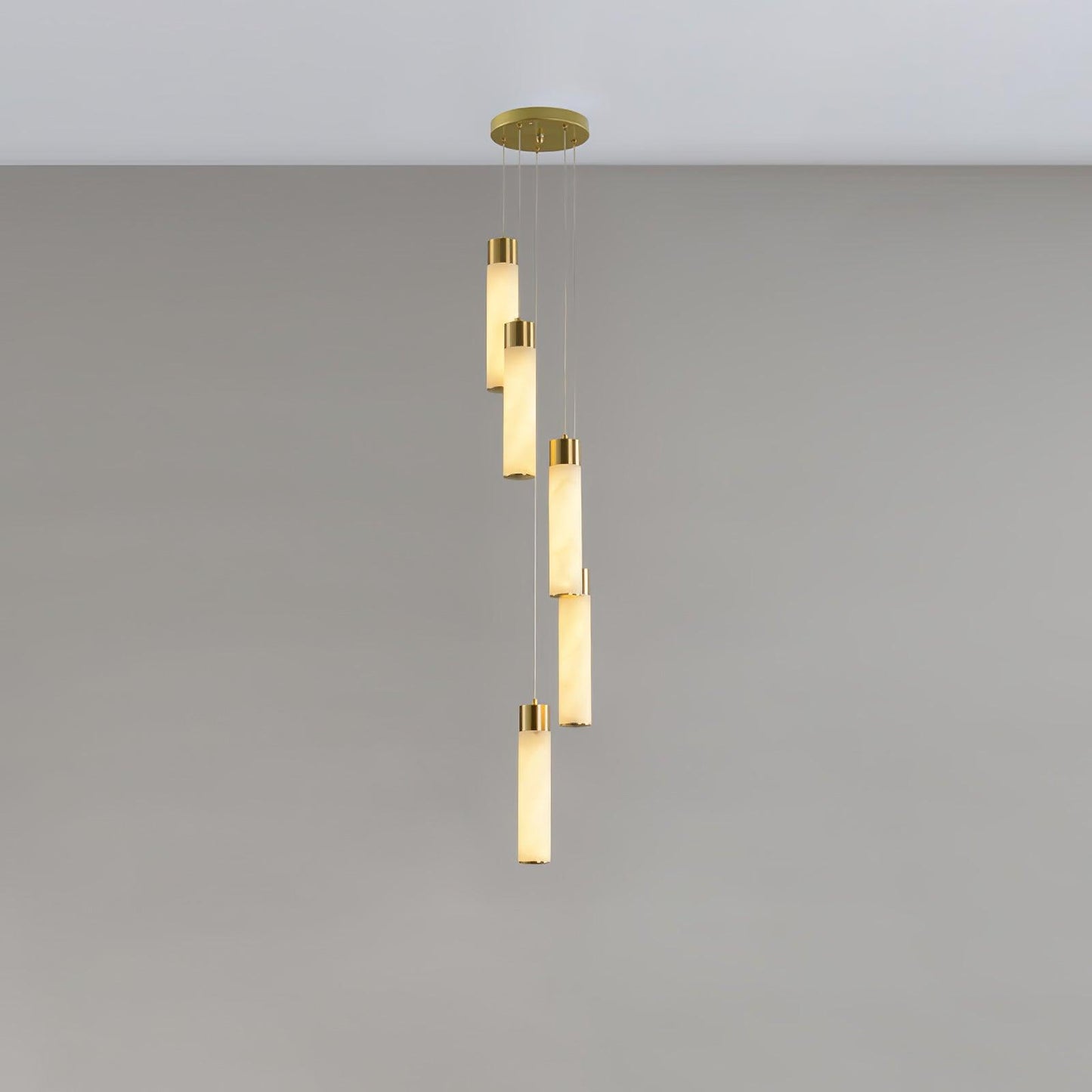 Celestial Alabaster Cascade Chandelier 5 Heads Round canopy ? 7.9″ x H 78.7″ / Dia 20cm x H 200cm / Brass & White