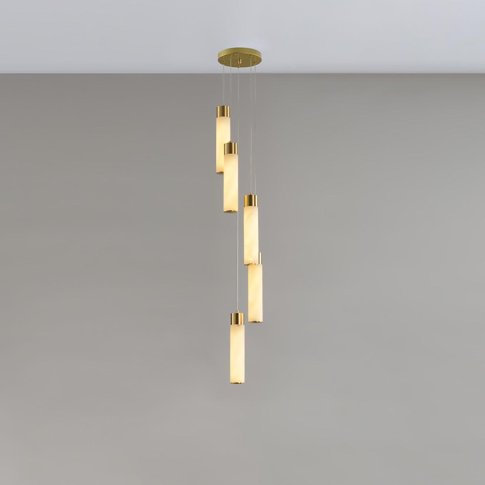 Celestial Alabaster Cascade Chandelier 5 Heads Round canopy ? 7.9″ x H 78.7″ / Dia 20cm x H 200cm / Brass & White