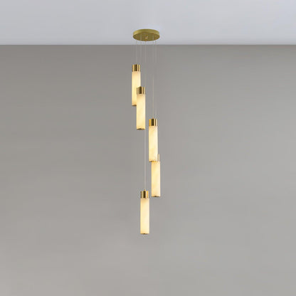 Celestial Alabaster Cascade Chandelier 5 Heads Round canopy ? 7.9″ x H 78.7″ / Dia 20cm x H 200cm / Brass & White
