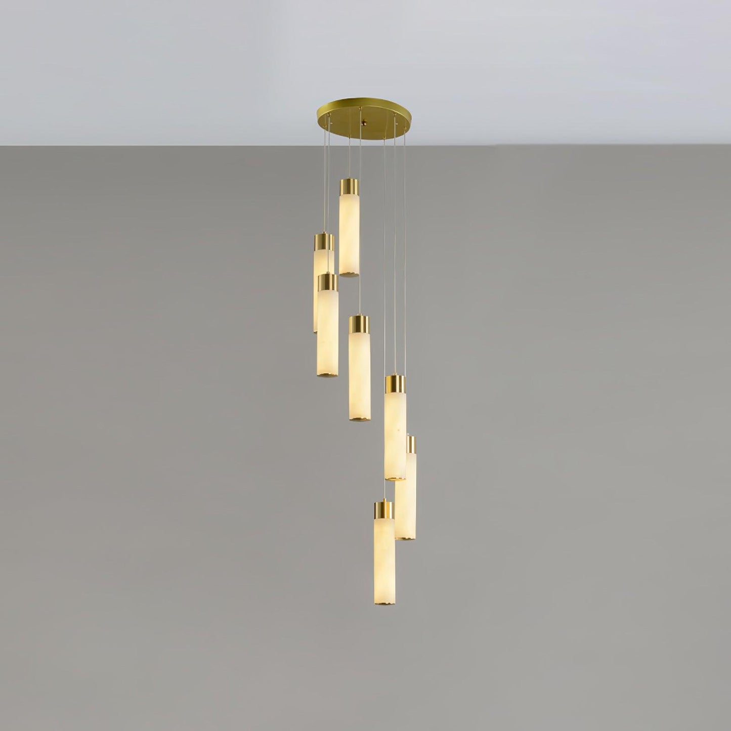 Celestial Alabaster Cascade Chandelier 7 Heads Round canopy ? 11.8″ x H 78.7″ / Dia 30cm x H 200cm / Brass & White