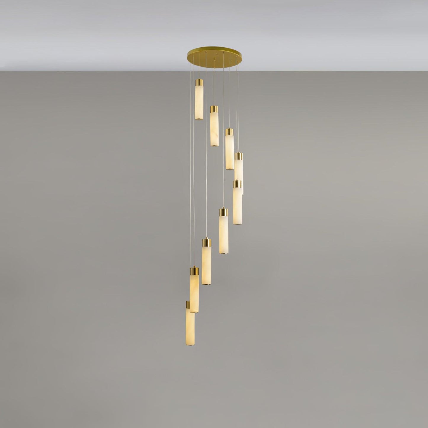 Celestial Alabaster Cascade Chandelier 9 Heads Round canopy ? 13.8″ x H 78.7″ / Dia 35cm x H 200cm / Brass & White