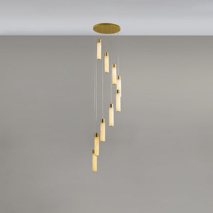 Celestial Alabaster Cascade Chandelier 9 Heads Round canopy ? 13.8″ x H 78.7″ / Dia 35cm x H 200cm / Brass & White