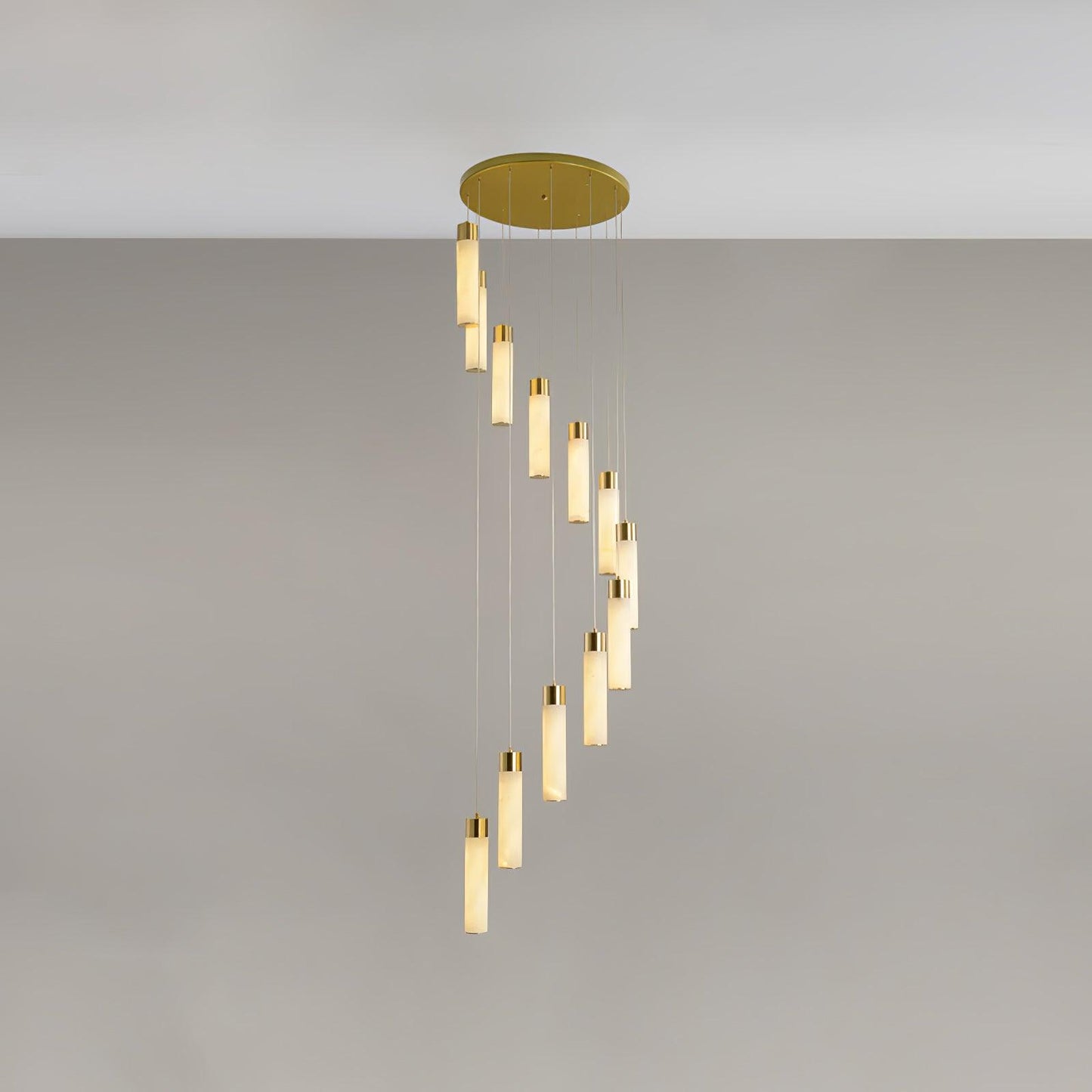 Celestial Alabaster Cascade Chandelier 12 Heads Round canopy ? 15.7″ x H 78.7″ / Dia 40cm x H 200cm / Brass & White