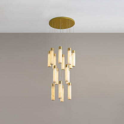 Celestial Alabaster Cascade Chandelier 16 Heads Round canopy ? 19.7″ x H 78.7″ / Dia 50cm x H 200cm / Brass & White