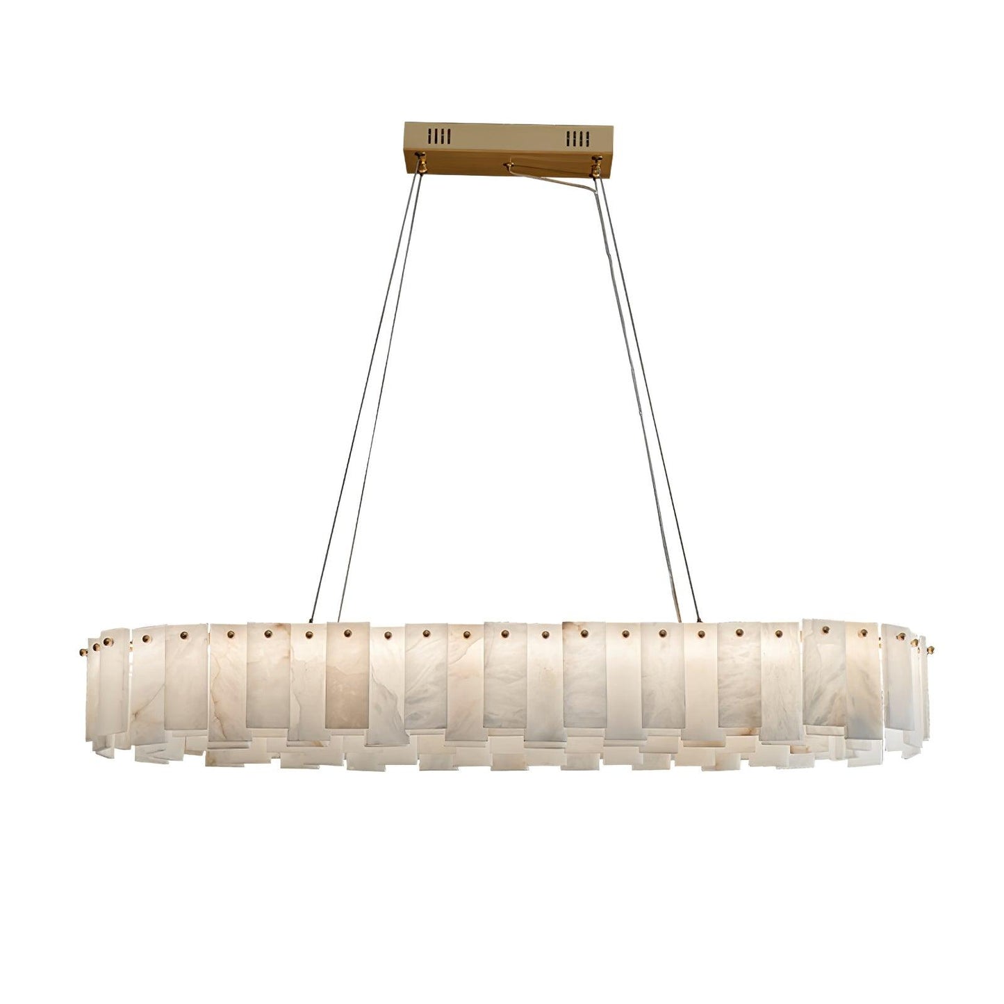 Celestial Alabaster Round Chandelier Long L 39.4″ x W 13.8″ x H 5.5″ / L 100cm x W 35cm x H 14cm / Brass & White / Warm