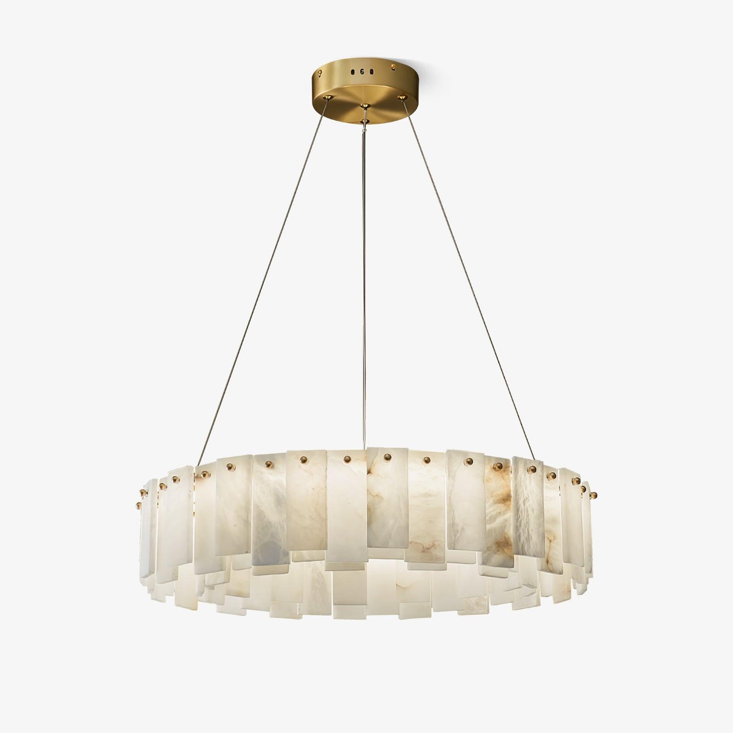 Celestial Alabaster Round Chandelier 1 layer Dia 31.5″ x H 5.5″ / Dia 80cm x H 14cm / Brass & White / Warm Light