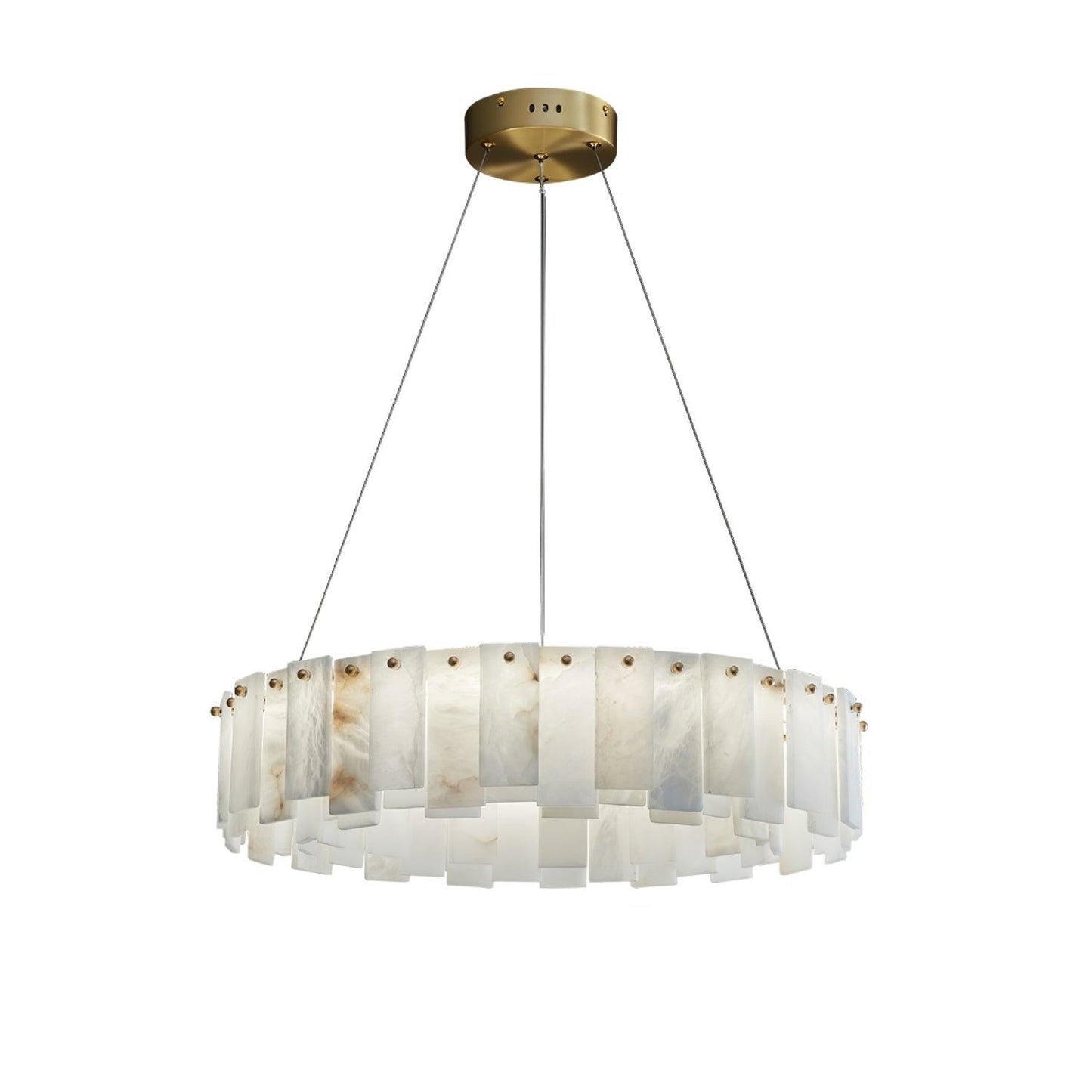 Celestial Alabaster Round Chandelier 1 layer Dia 17.7″ x H 5.5″ / Dia 45cm x H 14cm / Brass & White / Warm Light
