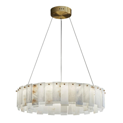 Celestial Alabaster Round Chandelier 1 layer Dia 39.4″ x H 5.5″ / Dia 100cm x H 14cm / Brass & White / Warm Light