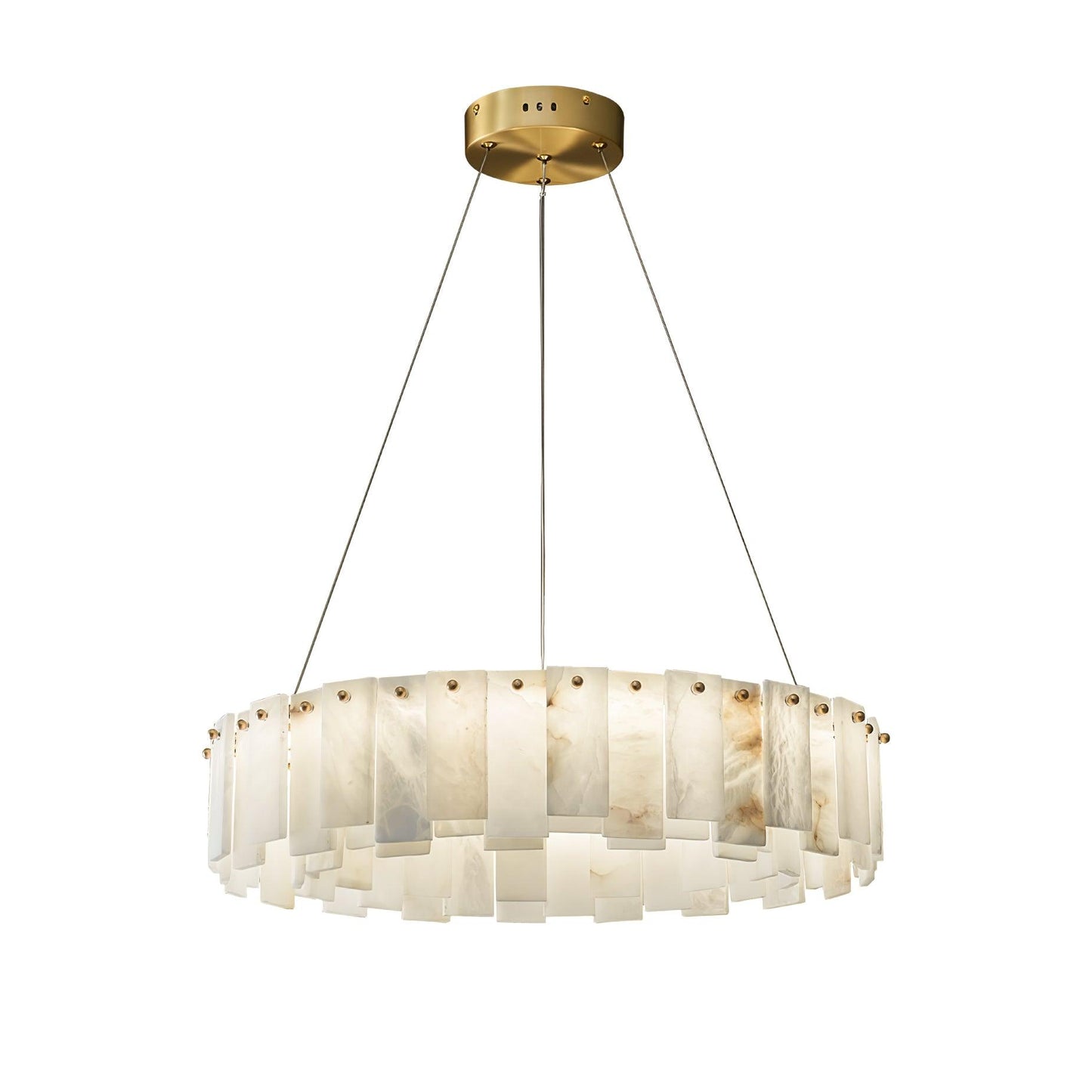 Celestial Alabaster Round Chandelier 1 layer Dia 23.6″ x H 5.5″ / Dia 60cm x H 14cm / Brass & White / Warm Light