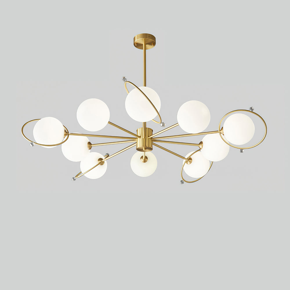Celestial Orbit Chandelier 10 Heads ? 47.2″ x H 9.8″ / Dia 120cm x H 25cm / Brass & White Chandelier
