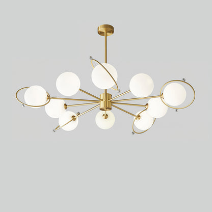Celestial Orbit Chandelier 10 Heads ? 47.2″ x H 9.8″ / Dia 120cm x H 25cm / Brass & White Chandelier