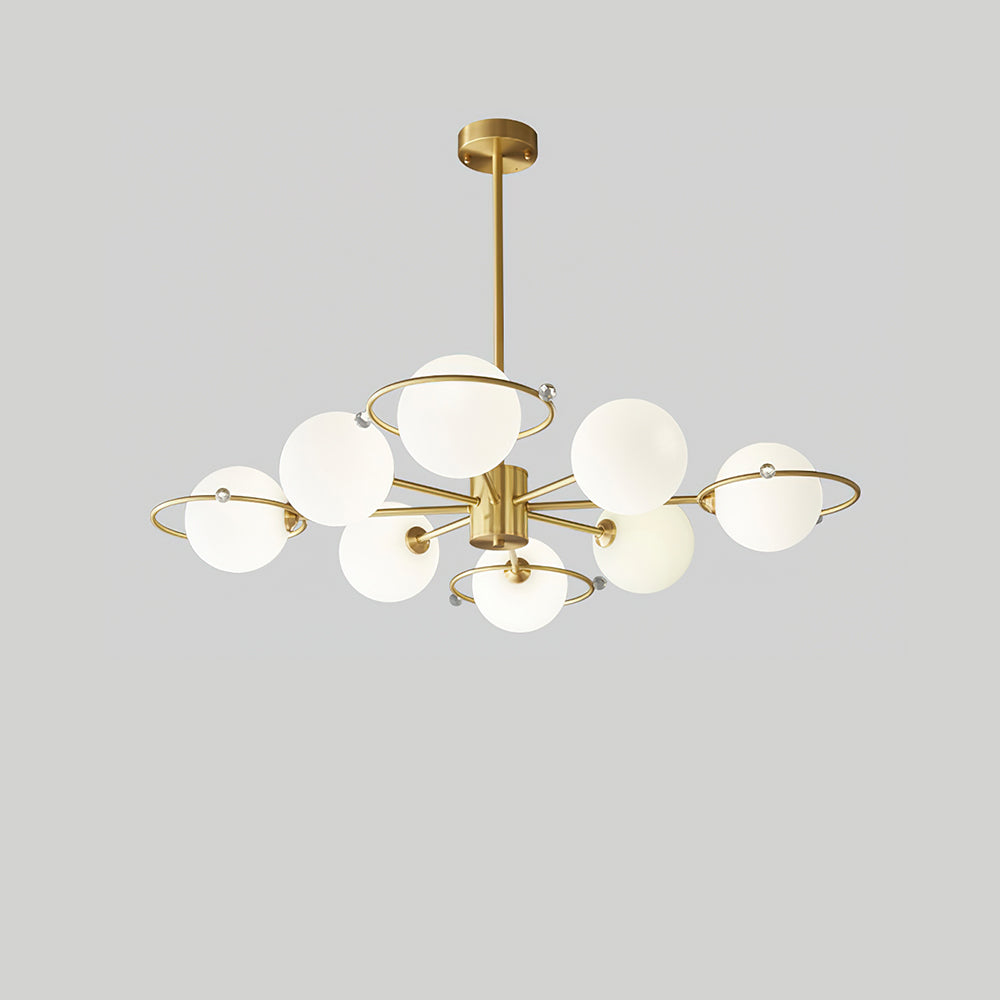 Celestial Orbit Chandelier 8 Heads ? 39.4″ x H 9.8″ / Dia 100cm x H 25cm / Brass & White Chandelier