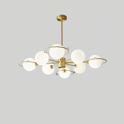 Celestial Orbit Chandelier 8 Heads ? 39.4″ x H 9.8″ / Dia 100cm x H 25cm / Brass & White Chandelier