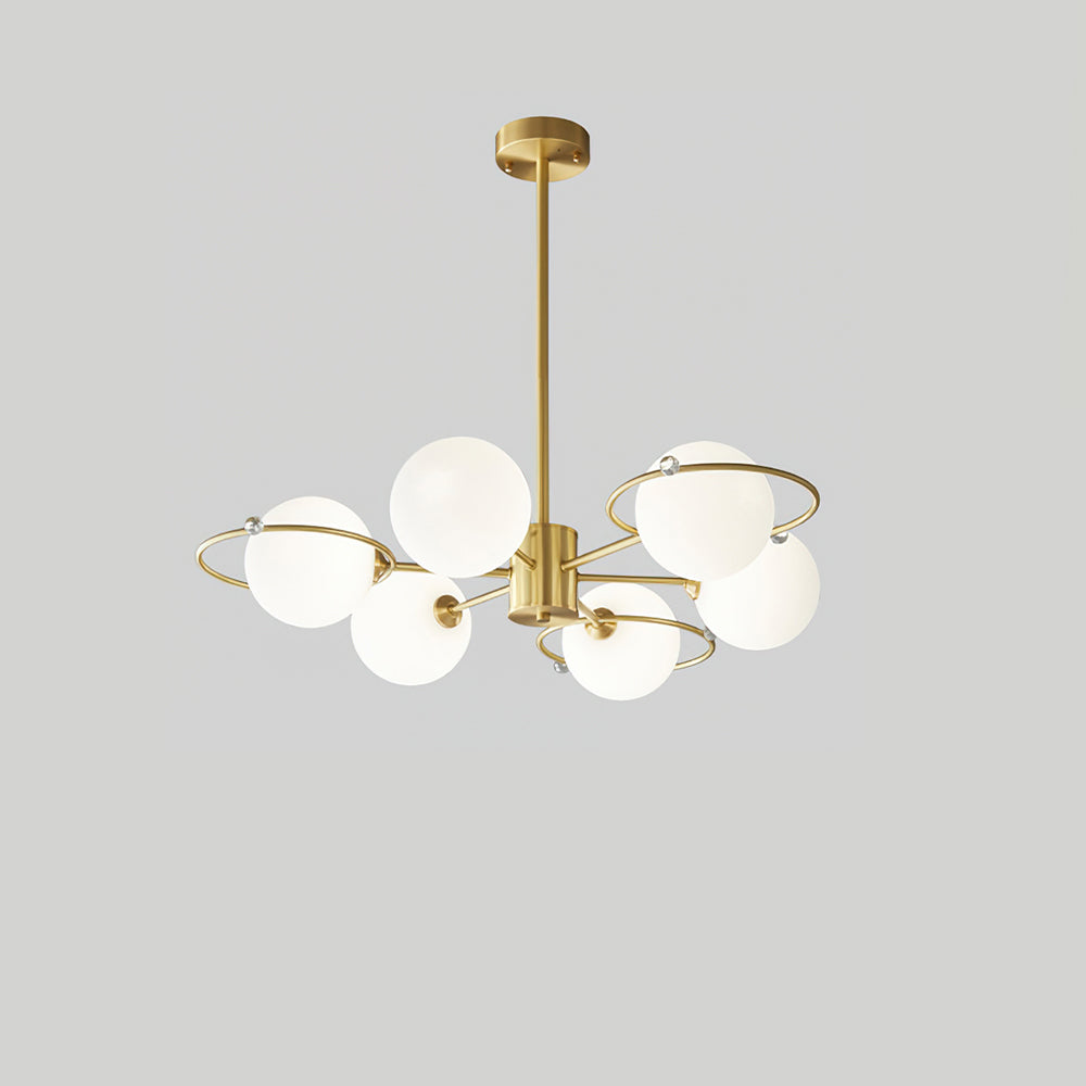 Celestial Orbit Chandelier 6 Heads ? 31.5″ x H 9.8″ / Dia 80cm x H 25cm / Brass & White Chandelier