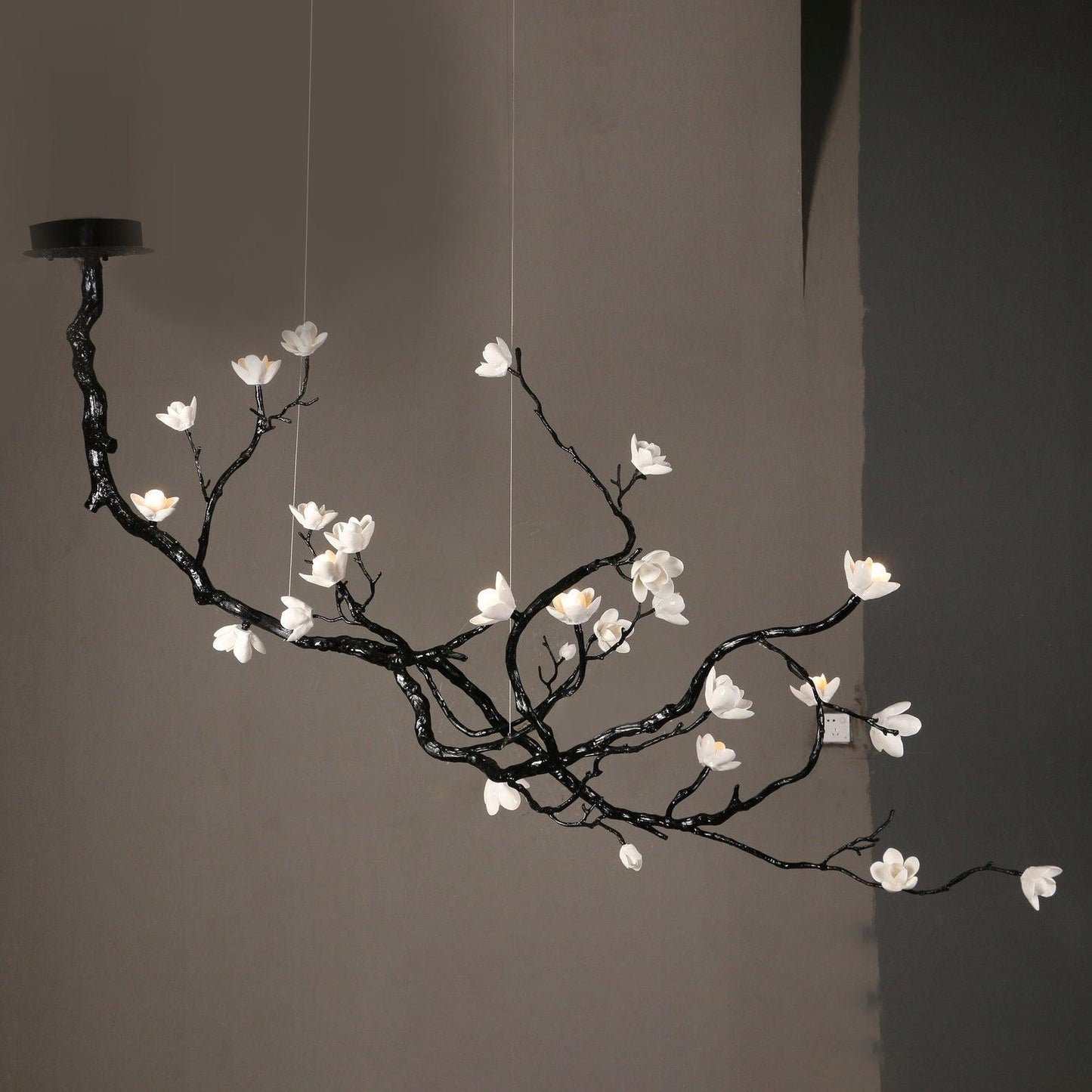 Ceramic Flower Chandelier L 72.8″ x W 35.4″ x H 49.2″ / L 185cm x W 90cm x H 125cm / Brass stained black Chandelier