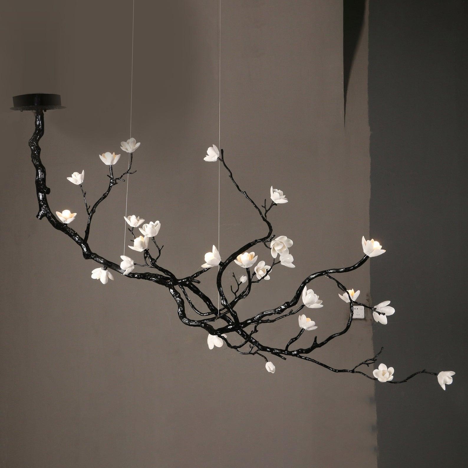 Ceramic Flower Chandelier L 72.8″ x W 35.4″ x H 49.2″ / L 185cm x W 90cm x H 125cm / Brass stained black Chandelier