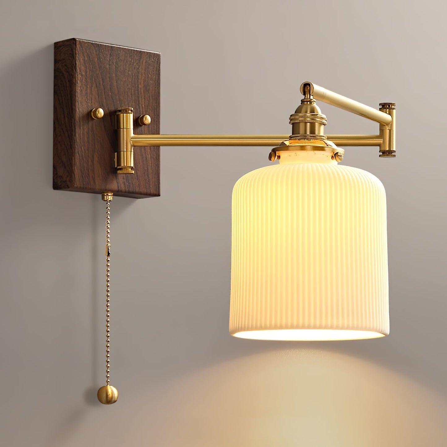 Ceramic Geometry Wall Lamp Model B ? 5.1″ x H 9.4″ / Dia 13cm x H 24cm / Walnut & Gold / 1 Piece Wall lamp