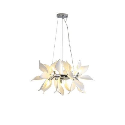 Ceramic Petals Blooming Chandelier 12 Heads Dia 7.9″ x H 9.8″ / Chrome & White Chandelier