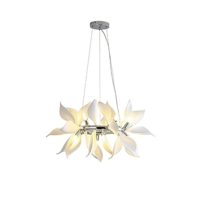 Ceramic Petals Blooming Chandelier 20 Heads Dia 7.9″ x H 9.8″ / Chrome & White Chandelier