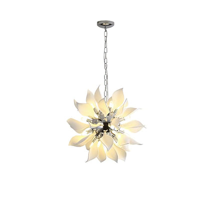 Ceramic Petals Blooming Chandelier 16 Heads Dia 7.9″ x H 9.8″ / Chrome & White Chandelier