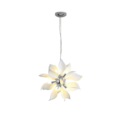 Ceramic Petals Blooming Chandelier 9 Heads Dia 7.9″ x H 9.8″ / Chrome & White Chandelier