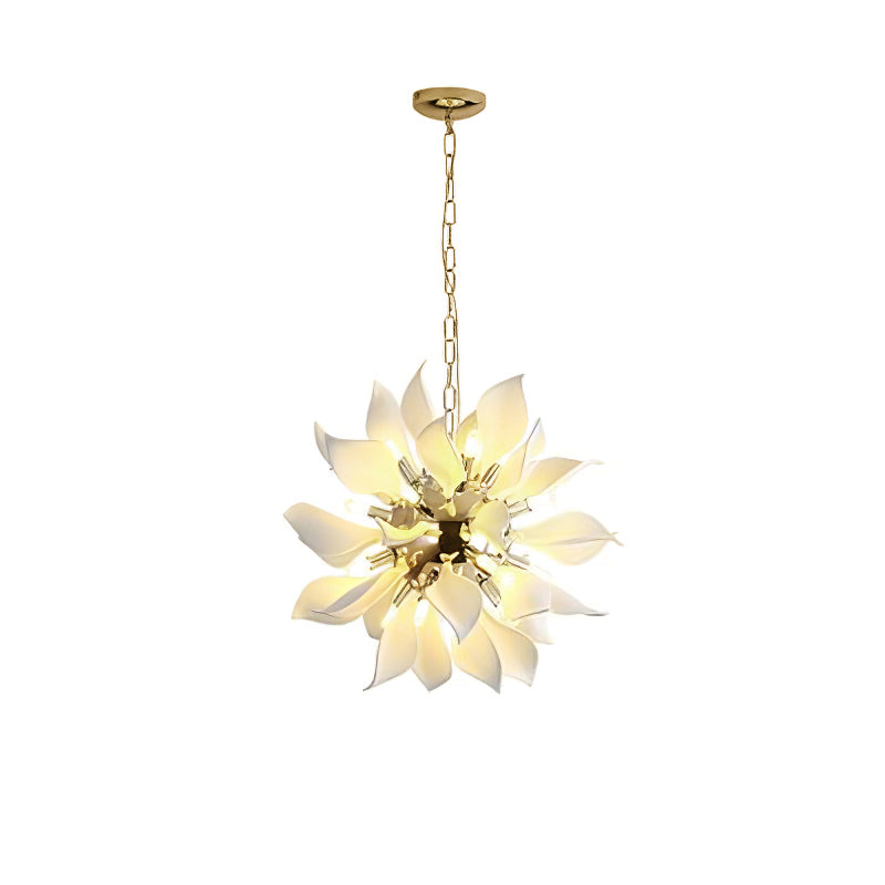 Ceramic Petals Blooming Chandelier 16 Heads Dia 7.9″ x H 9.8″ / Gold & White Chandelier