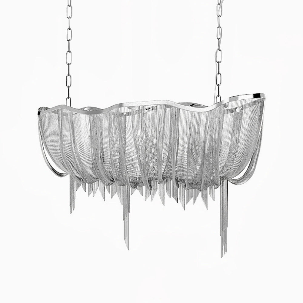 Chains Shimmering Chandelier Long L 35.4″ x W 13.8″ x H 19.7″ / L 90cm x W 35cm x H 50cm / Silver Chandelier