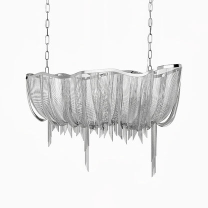 Chains Shimmering Chandelier Long L 35.4″ x W 13.8″ x H 19.7″ / L 90cm x W 35cm x H 50cm / Silver Chandelier