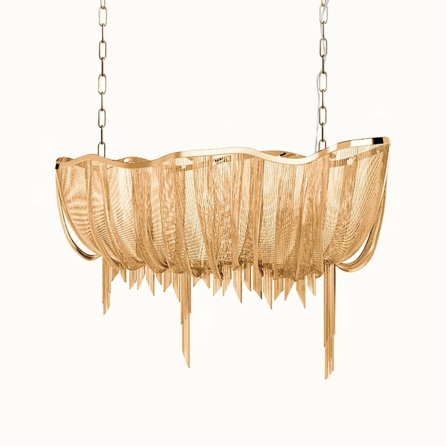Chains Shimmering Chandelier Long L 35.4″ x W 13.8″ x H 19.7″ / L 90cm x W 35cm x H 50cm / Gold Chandelier